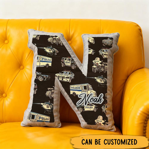 Personalized Police Vehicle Initial Pillow with Custom Name Design Gift for Law Enforcement Fans