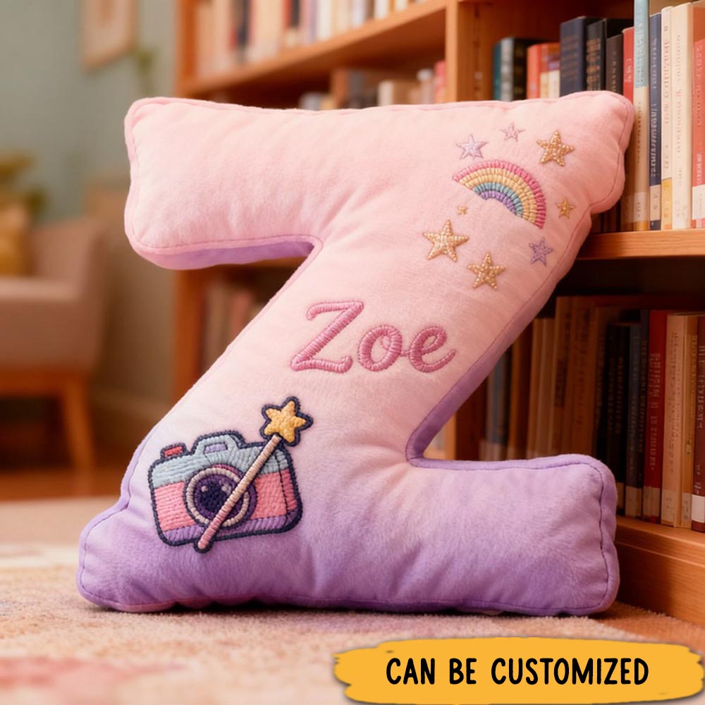 Personalized Graphic 3D Print Magic Camera Letter Pillow with Your Own Name and Initials Soft Stuffed Toy for Kids Unique Decorative Cushion for Girls_ Room