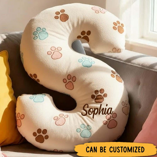 Personalized Pet Lover Letter Paws Pillow with Custom Name Design Graphic 3D Print