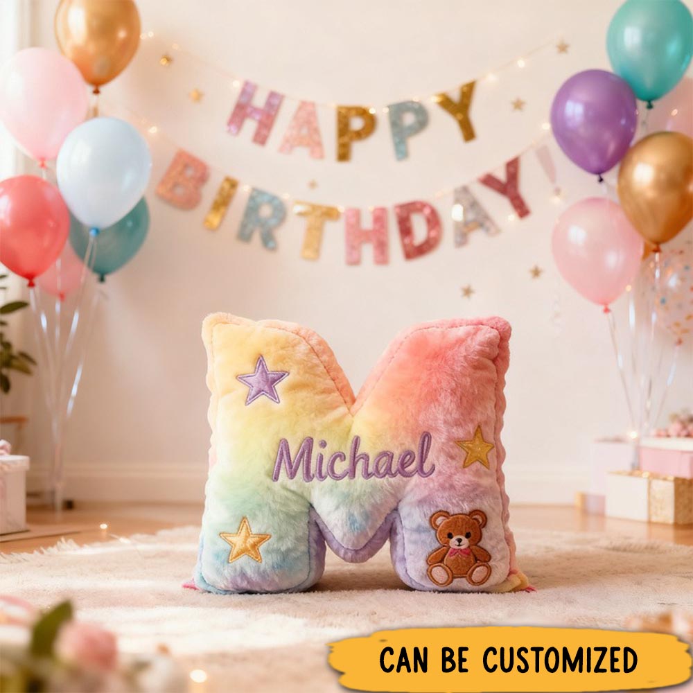 Personalized Rainbow Letter Birthday Gift Cute Name Custom Kids Room Colorful Soft Decorative Graphic 3D Print Pillows