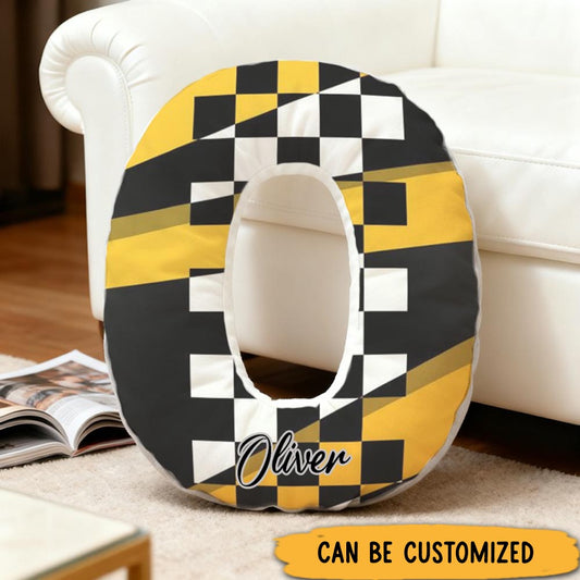 Personalized Racing Checkered Flag Initial Pillow with Custom Name Gift for Race Fans