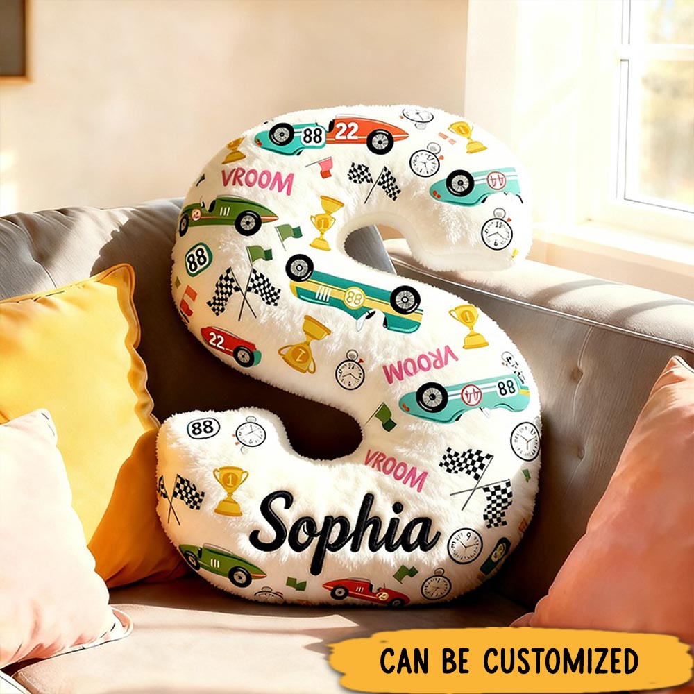 Personalized Racing Letter Pillow Custom Name Car Pattern Alphabet Cushion Gift for Racing Lovers