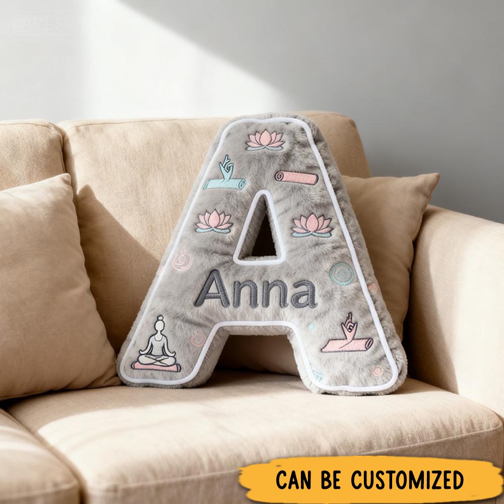 Personalized Yoga Pillow Letter Yoga Pillow Meditation Pillow Graphic 3D Print Pillow Letter Design with Meditation and Lotus Patterns Perfect Gift for Yoga Lovers