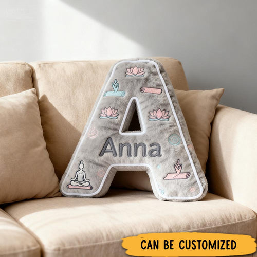 Personalized Yoga Pillow Letter Yoga Pillow Meditation Pillow Graphic 3D Print Pillow Letter Design with Meditation and Lotus Patterns Perfect Gift for Yoga Lovers