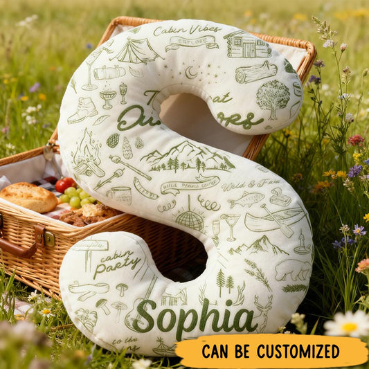 Personalized Outdoor Whimsical Pillow Drawn Elements Cabin Party Camping Wilderness Pillow Gift for Adventure Outdoor Canping Lover