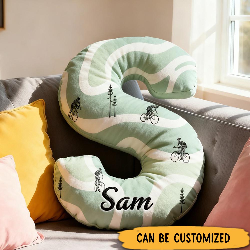 Personalized Retro Cycling Letter Pillow Graphic 3D Print Funny Letter Pillow Name Pillow Comfortable Travel Cushion for Riders Riding Lovers