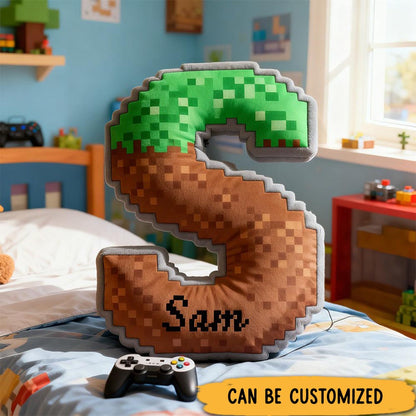 Personalized Pixel Grass Graphic 3D Print Alphabet Shaped Pillow for Game Lovers Initial Pillow Christmas Gift for Kids