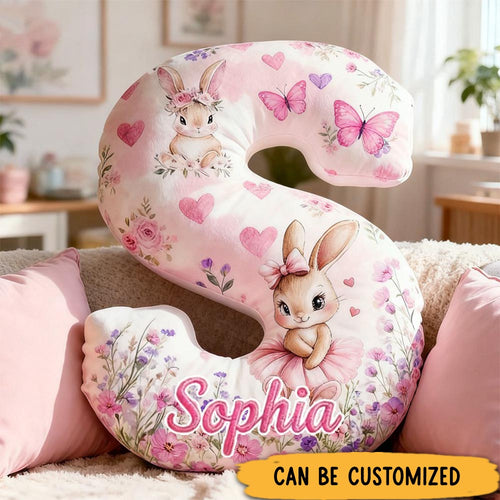 Personalized Rabbit Princess Initials with Name Graphic 3D Print Pillow Christmas Gift for Kids Birthday Gift