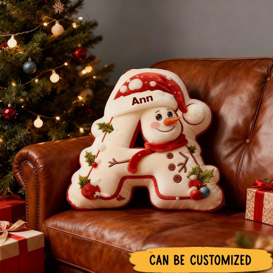 Personalized Snowman Letter Graphic 3D Print Pillow Christmas Gift with Custom Name Design for Daughter Son Family