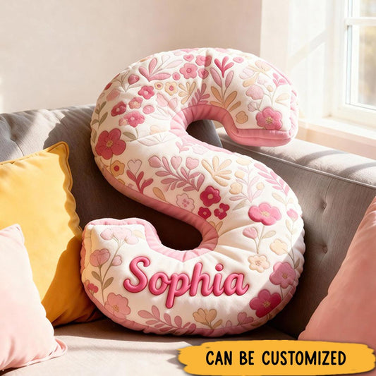 Personalized Pink Flower Letter Pillow Graphic 3D Print Pillow Custom Name Pillow for Kids Gardening Lovers Gift