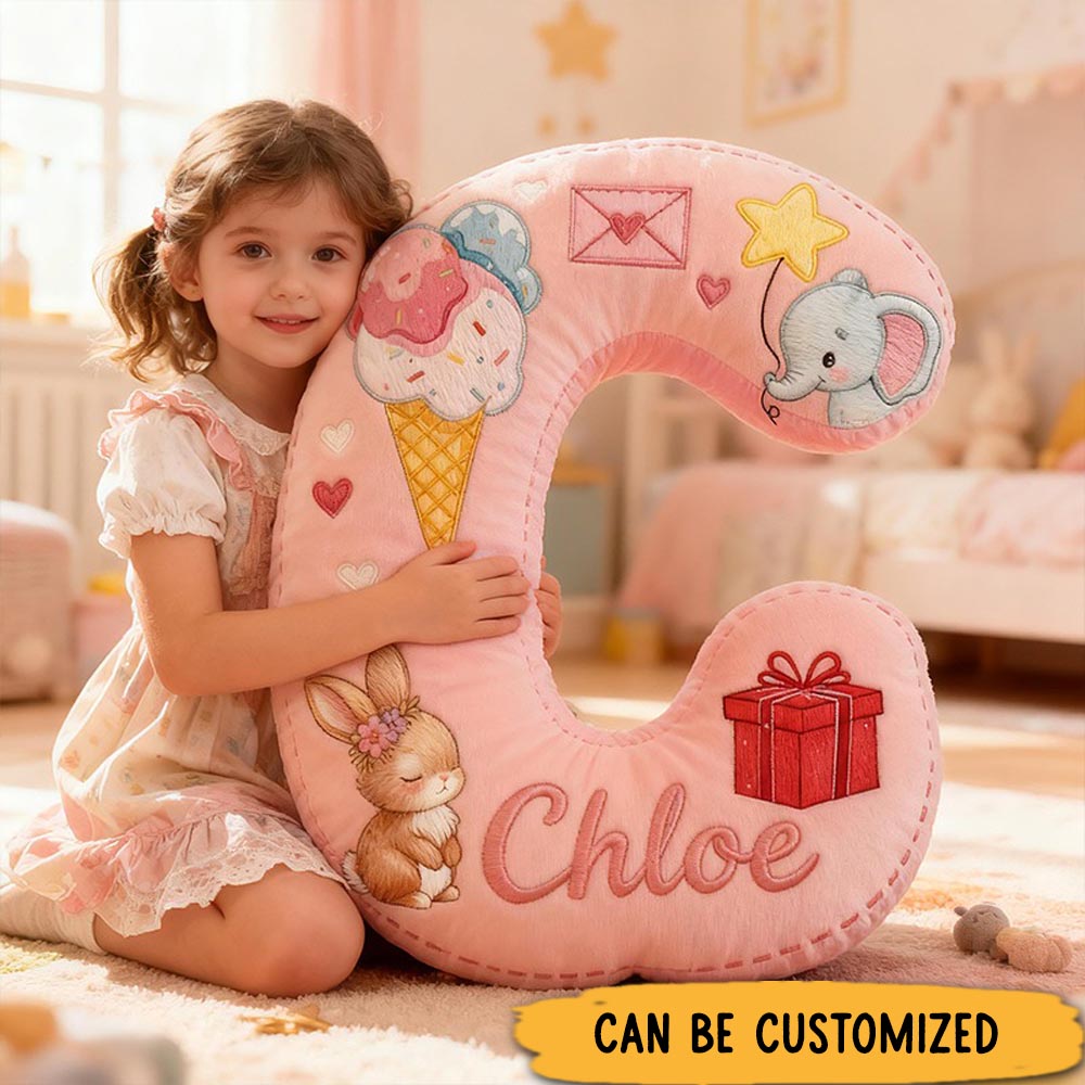 Personalized Ice Cream Elephant Gift Custom Name Soft Decorative Sweet Princess Style Cozy Nursery Room Dream Pink Lovely Magic Graphic 3D Print Pillow