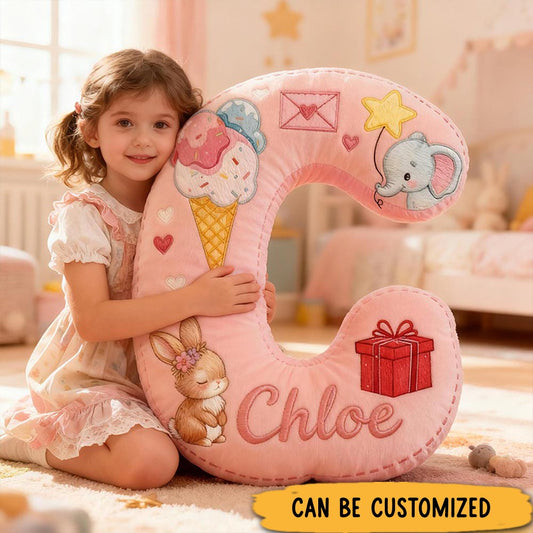 Personalized Ice Cream Elephant Gift Custom Name Soft Decorative Sweet Princess Style Cozy Nursery Room Dream Pink Lovely Magic Graphic 3D Print Pillow
