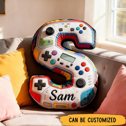 Personalized Graphic 3D Print Gamer Alphabet Shaped Pillow for Game Lovers Initial Pillow Christmas Gift for Kids
