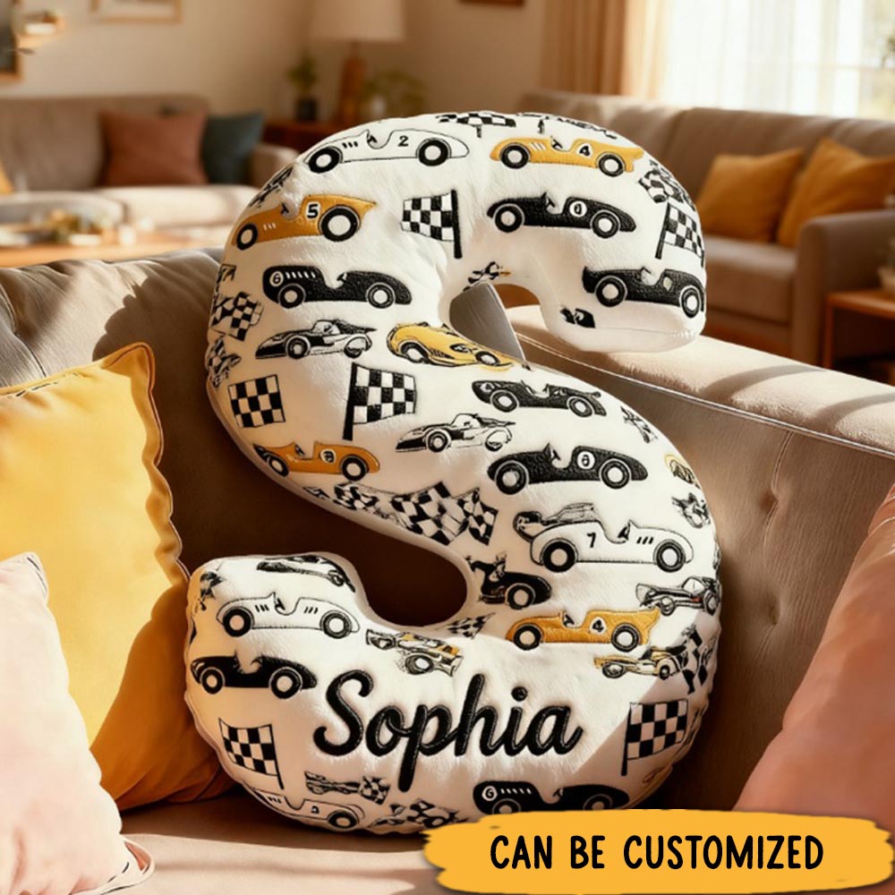Personalized Racing Letter Pillow Custom Name and Initial Graphic Print Alphabet Cushion Graphic 3D Print Gift for Car Lovers