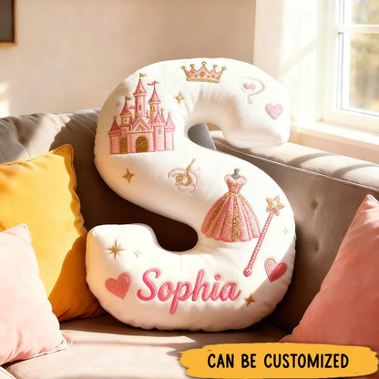 Personalized Princess Letter Name Custom Kids Gift Pink Castle Crown Dress Magic Fairytale Soft Decorative Graphic 3D Print Pillow