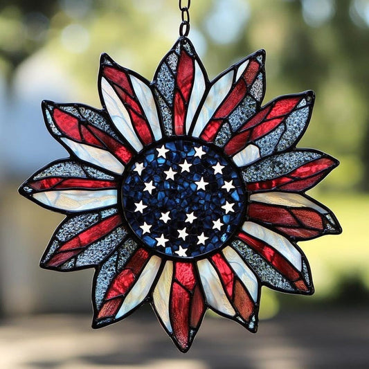 Patriotic Floral Wreath Acrylic Suncatcher Decor For Fourth Of July And Memorial Day Gifts -Mouldkingstore