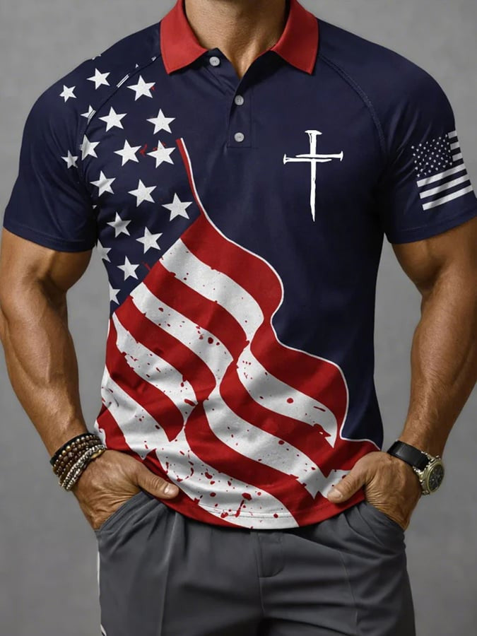 Faith Cross USA Flag Polo Shirt 250 Years Of America Shirt Unique Patriotic Gifts