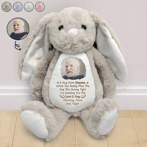 Custom Photo Memorial A Hug From Heaven - Personalized Soft Toy Bunny