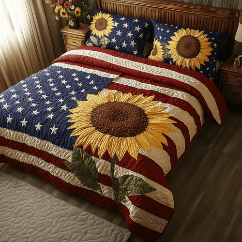 Patriotic Sunflower 3-Piece Quilted Bedding Set GFTOTL398