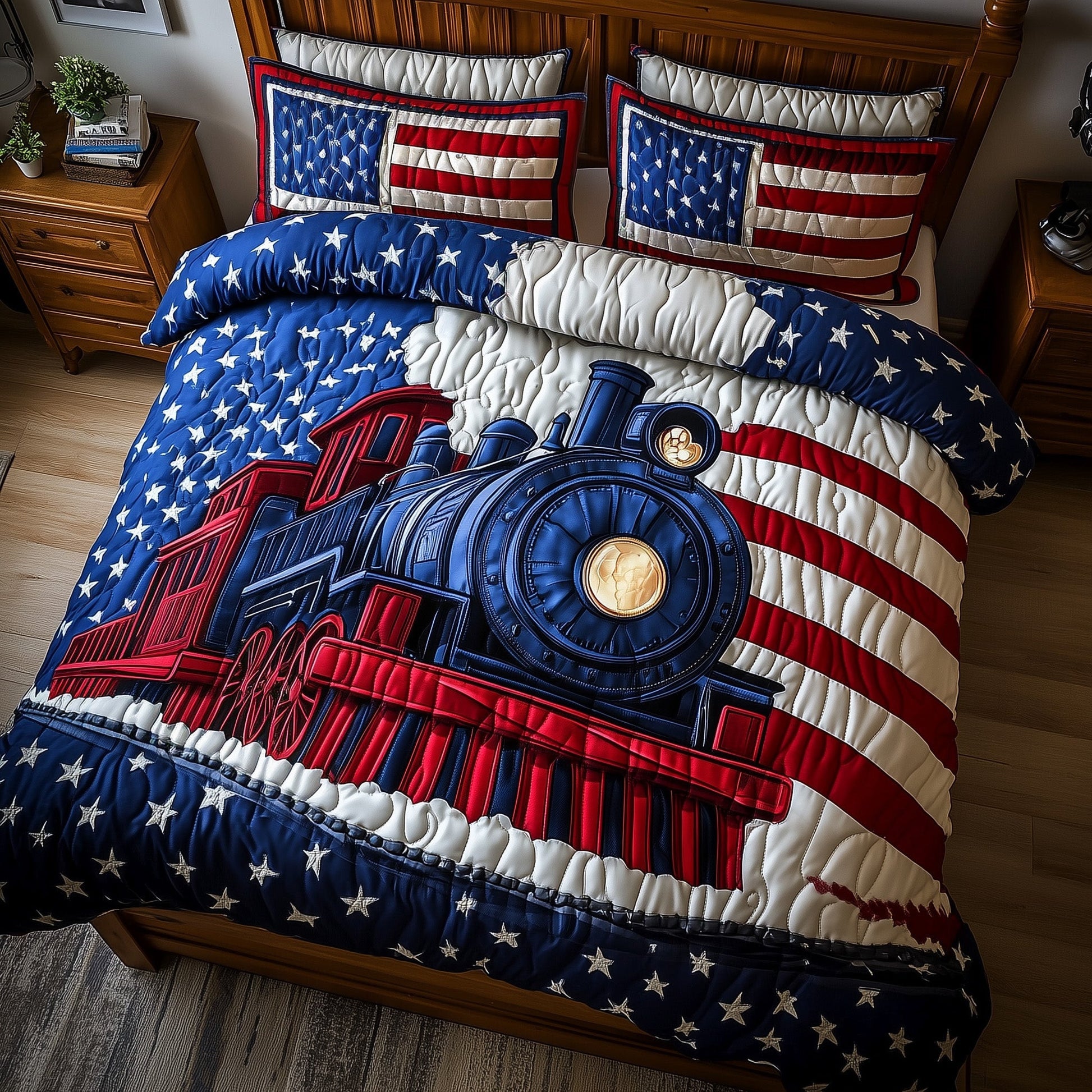 Patriotic Tracks 3-Piece Quilted Bedding Set GFTONT728