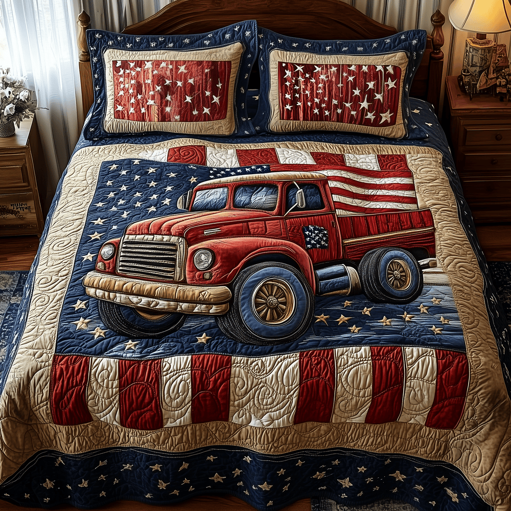 Patriotic Truck 3-Piece Quilted Bedding Set GFTOTP3020