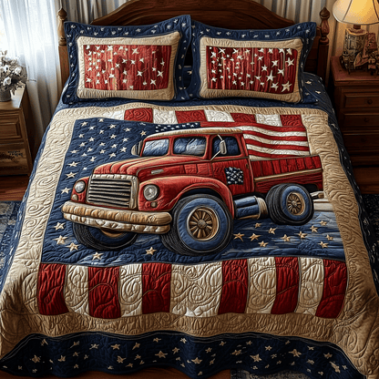 Patriotic Truck 3-Piece Quilted Bedding Set GFTOTP3020