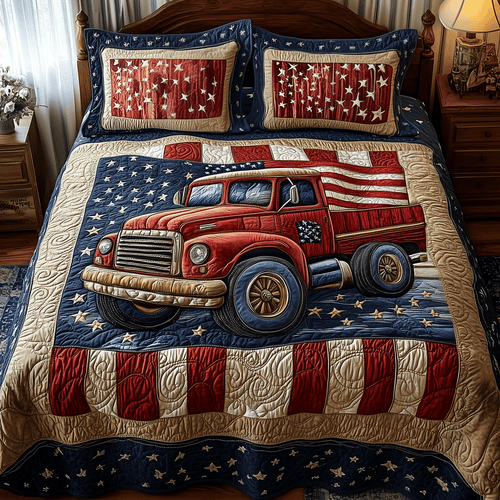 Patriotic Truck 3-Piece Quilted Bedding Set GFTOTP3020