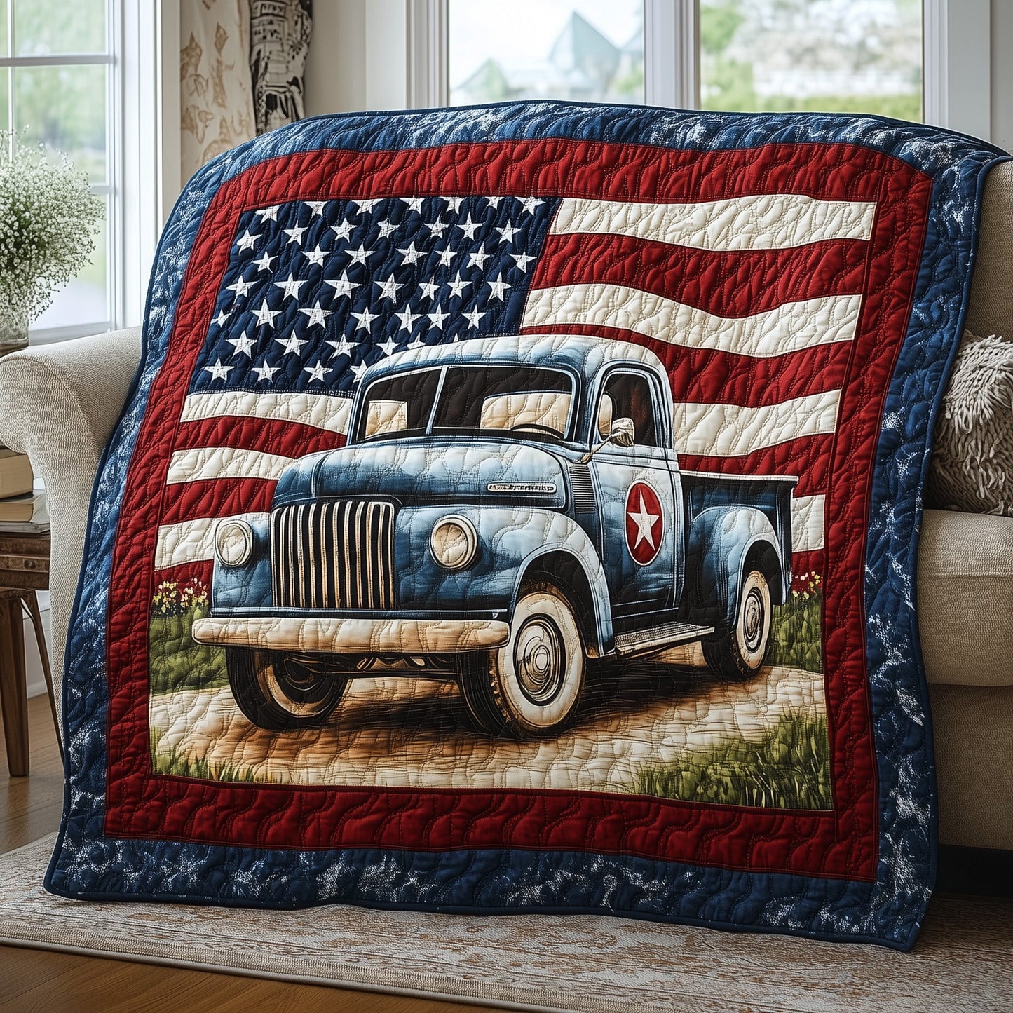 Patriotic America Truck Quilted Blanket GFTONL2782