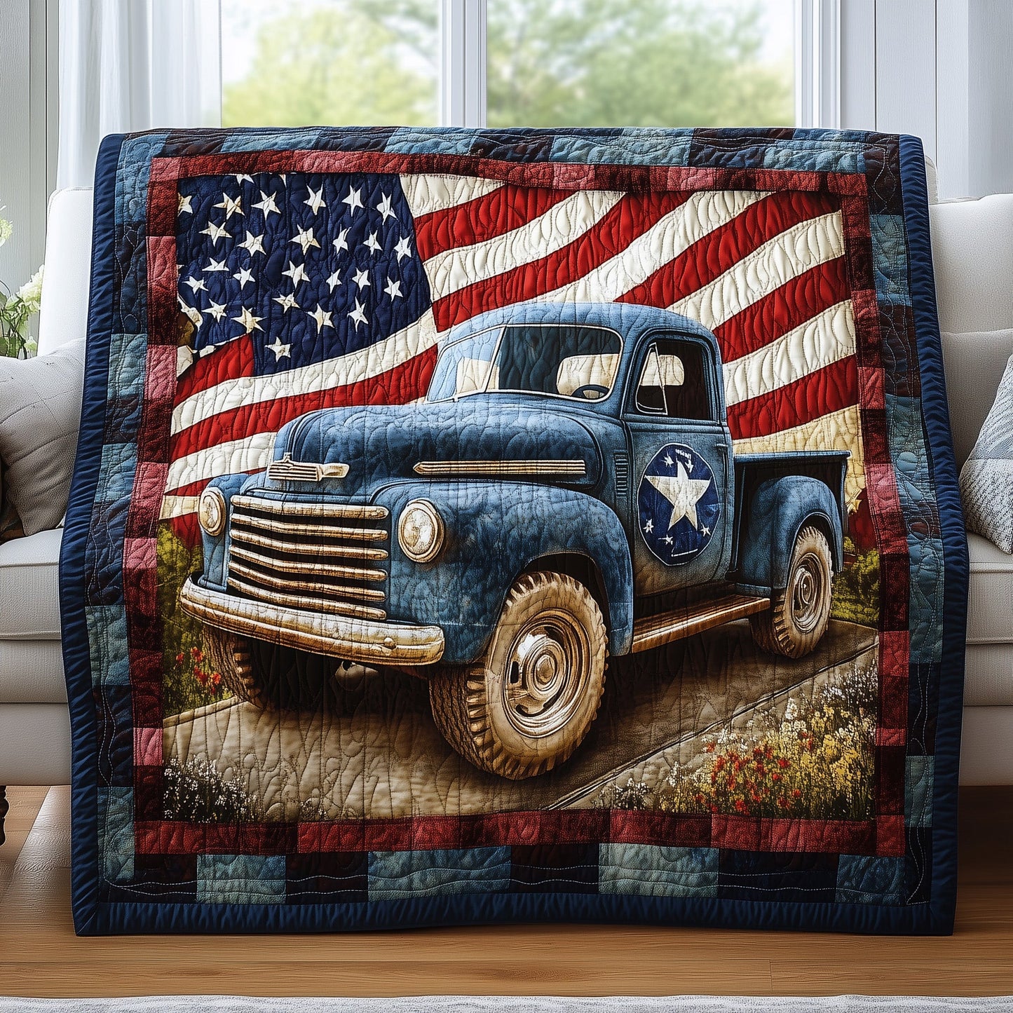 Patriotic America Truck Quilted Blanket GFTONL2781