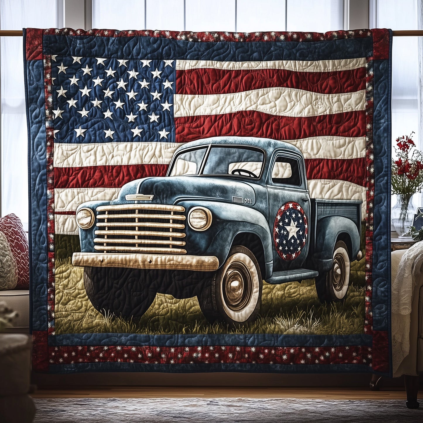 Patriotic America Truck Quilted Blanket GFTONL2778