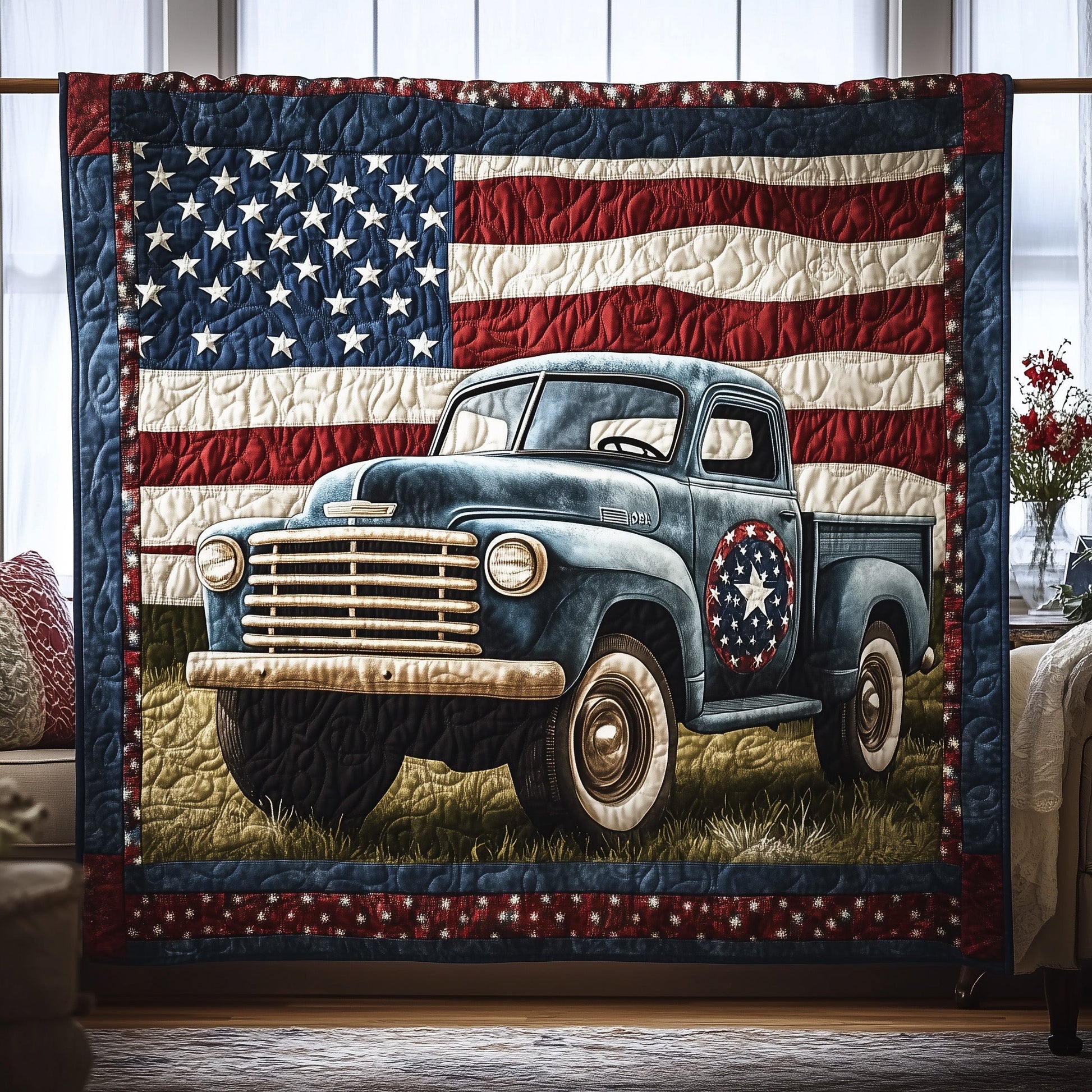 Patriotic America Truck Quilted Blanket GFTONL2778