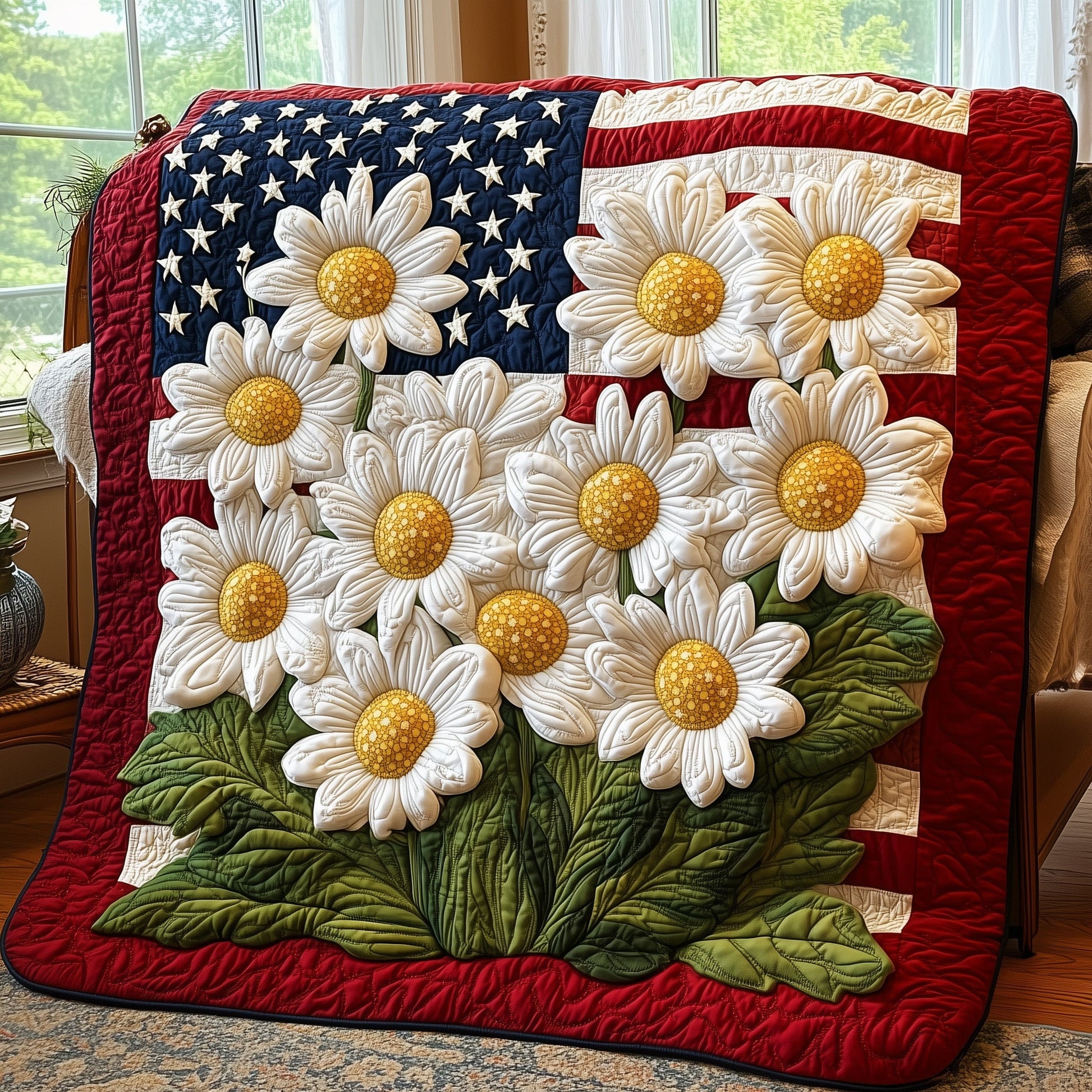 Patriotic Daisies Quilted Blanket GFTOAB4768