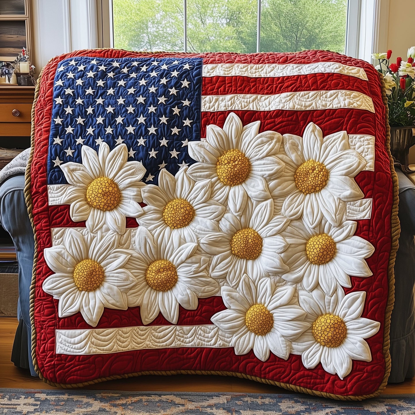 Patriotic Daisies Quilted Blanket GFTOAB4769