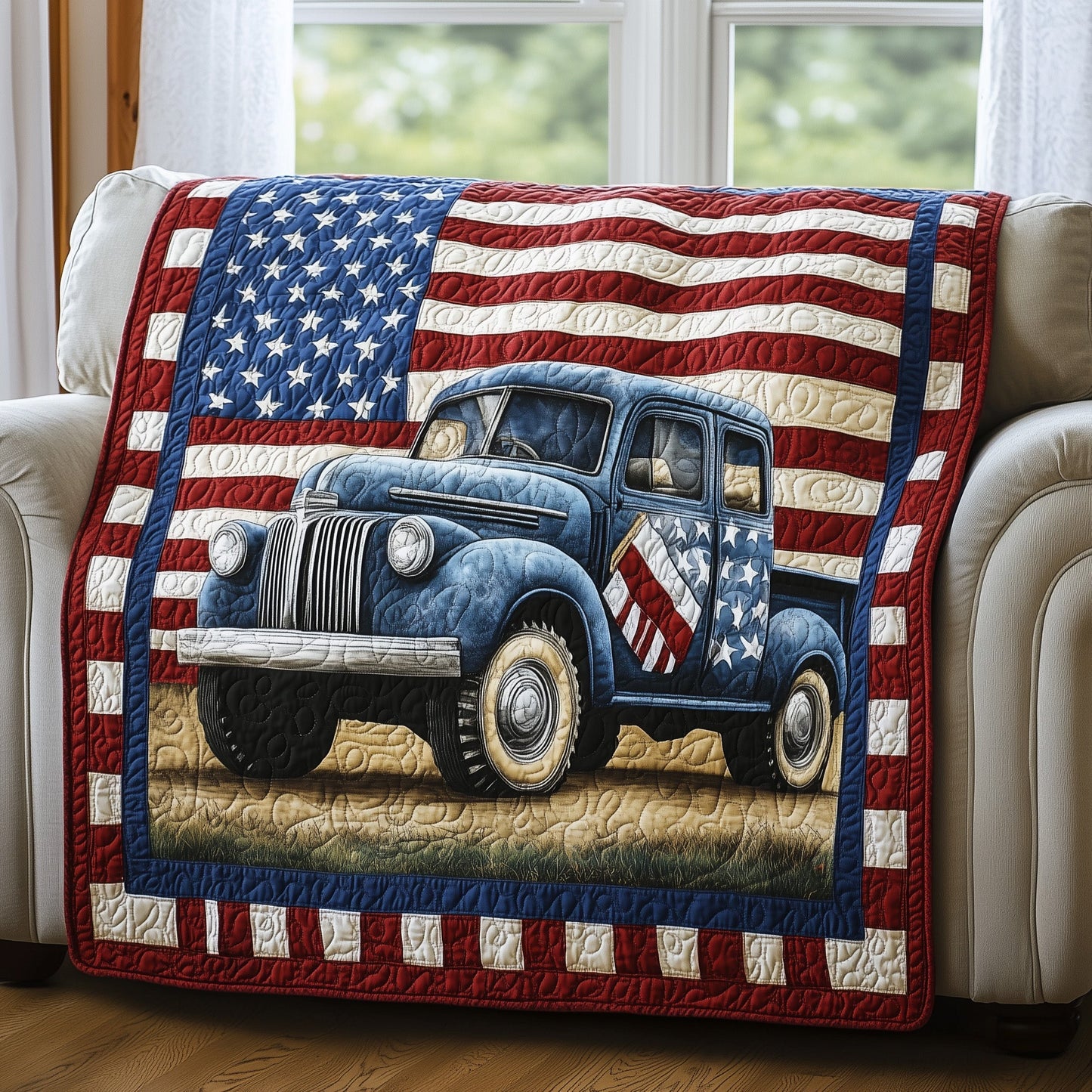 Patriotic America Truck Quilted Blanket GFTONL2783