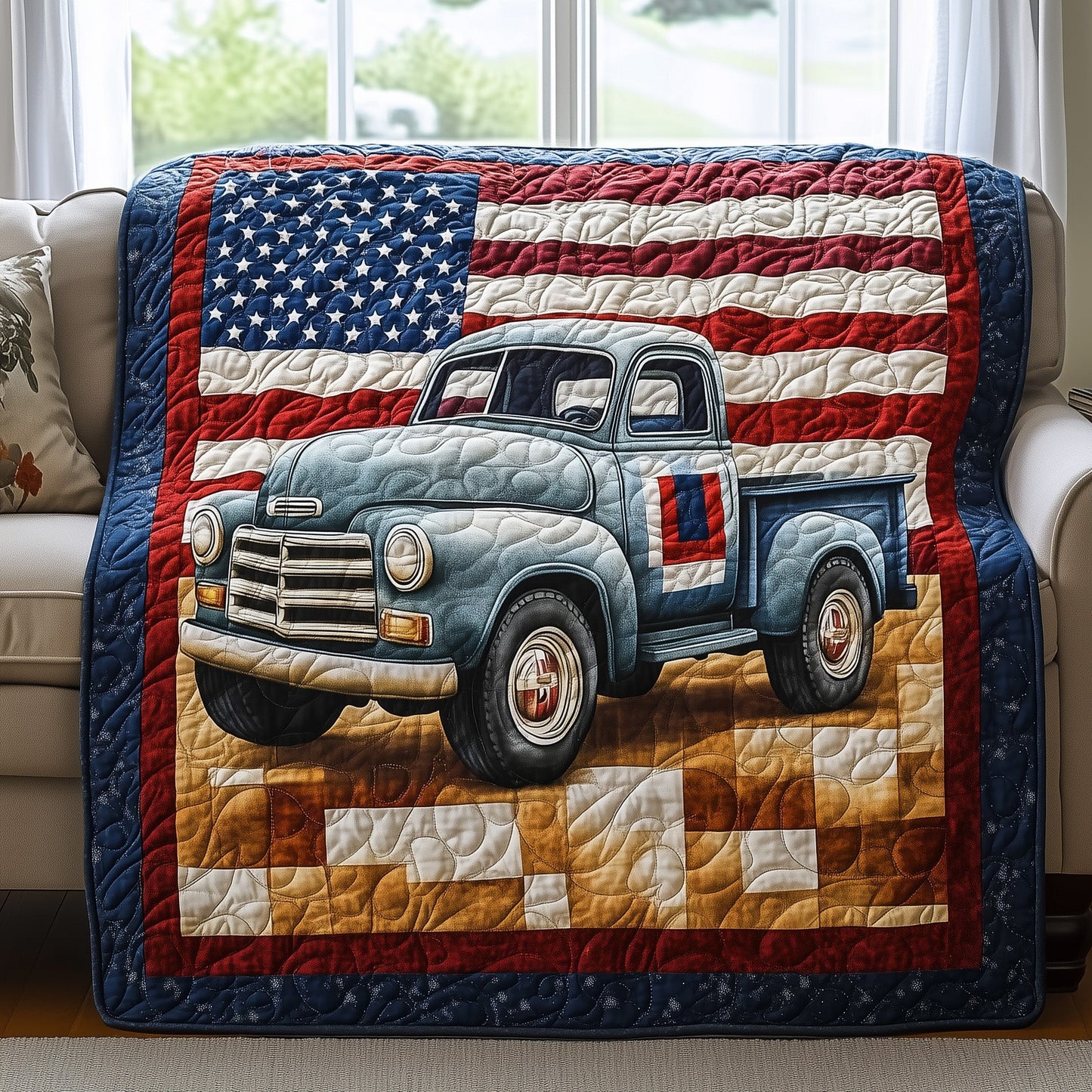 Patriotic America Truck Quilted Blanket GFTONL2779