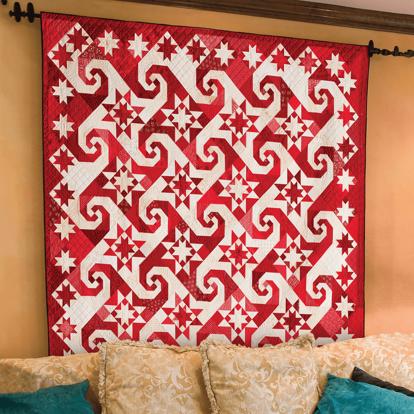 Gorgeous Snail's Tail Red And White Quilted Blanket GFTONL071