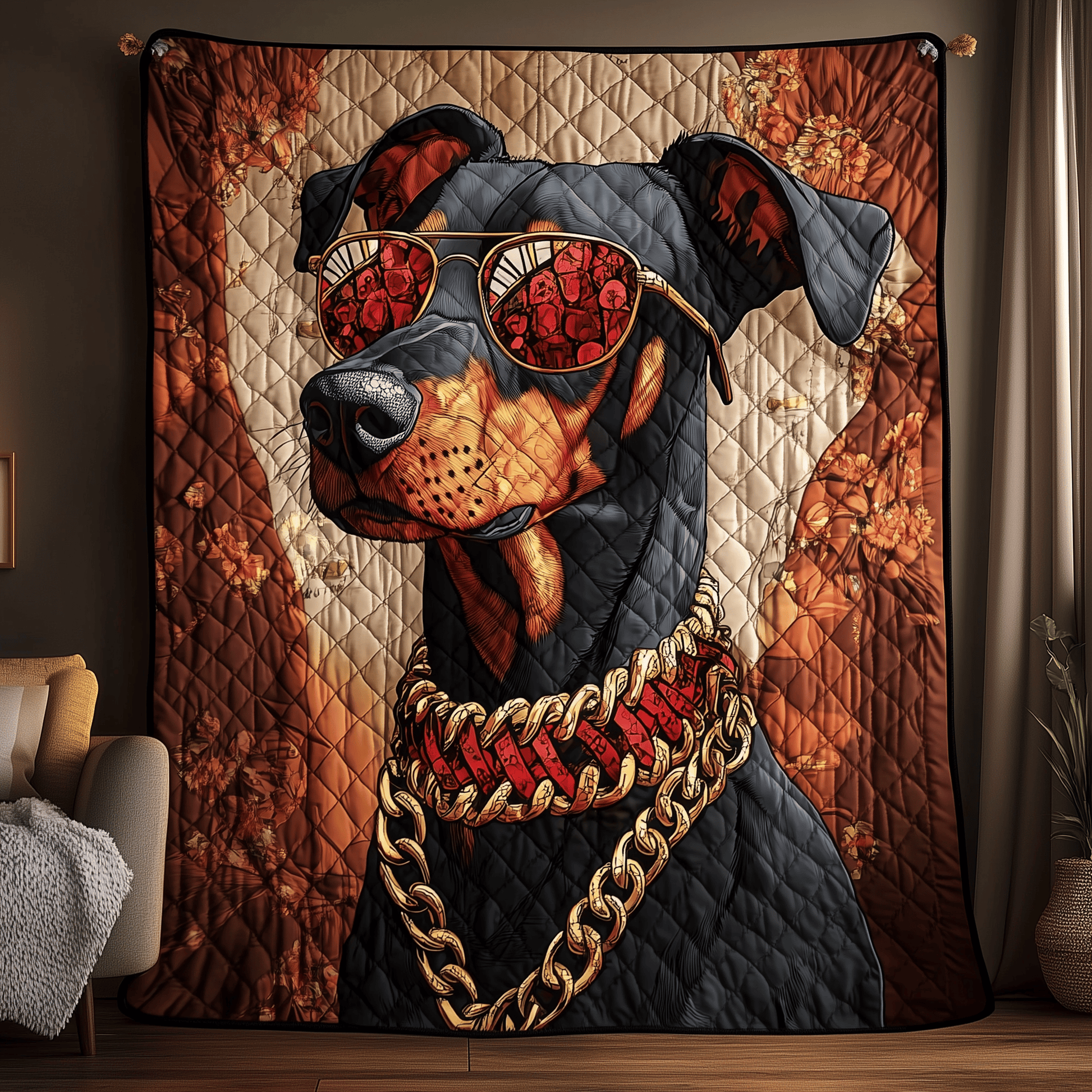 Doberman Gangster Quilted Blanket GFTOAB1087