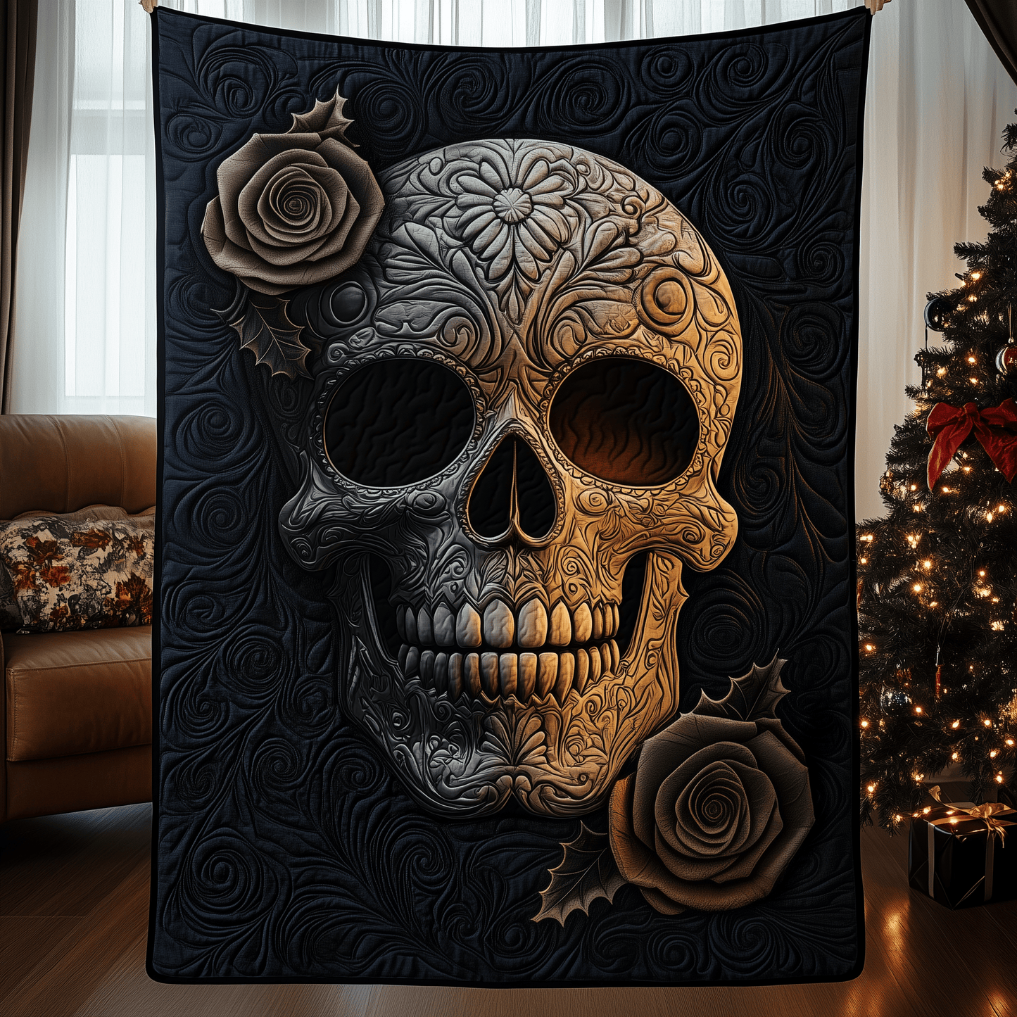 Floral Skull Quilted Blanket GFTOTP481
