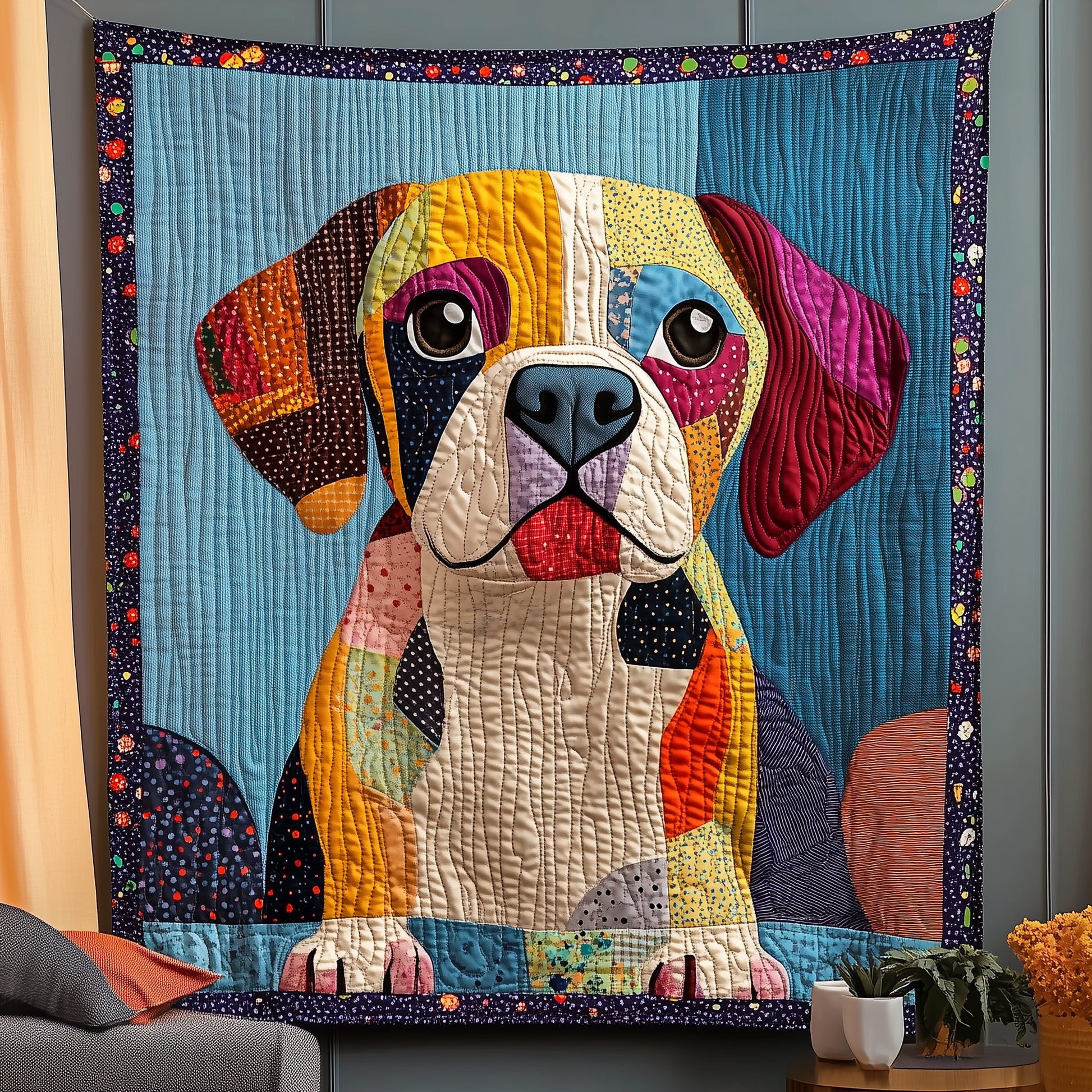 Beagle Patchwork Quilted Blanket GFTOTL1018