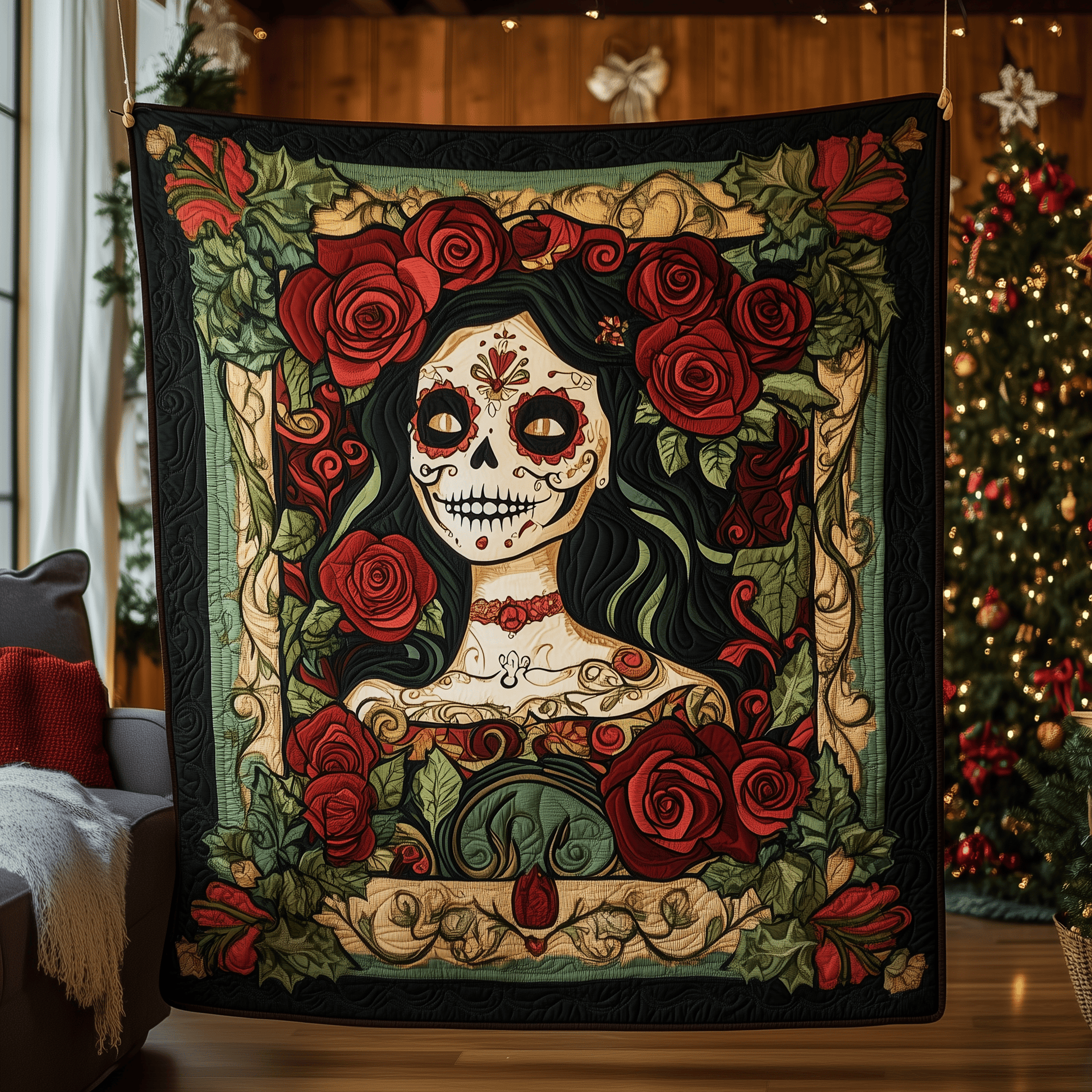 Skull Rose Quilted Blanket GFTOAB454