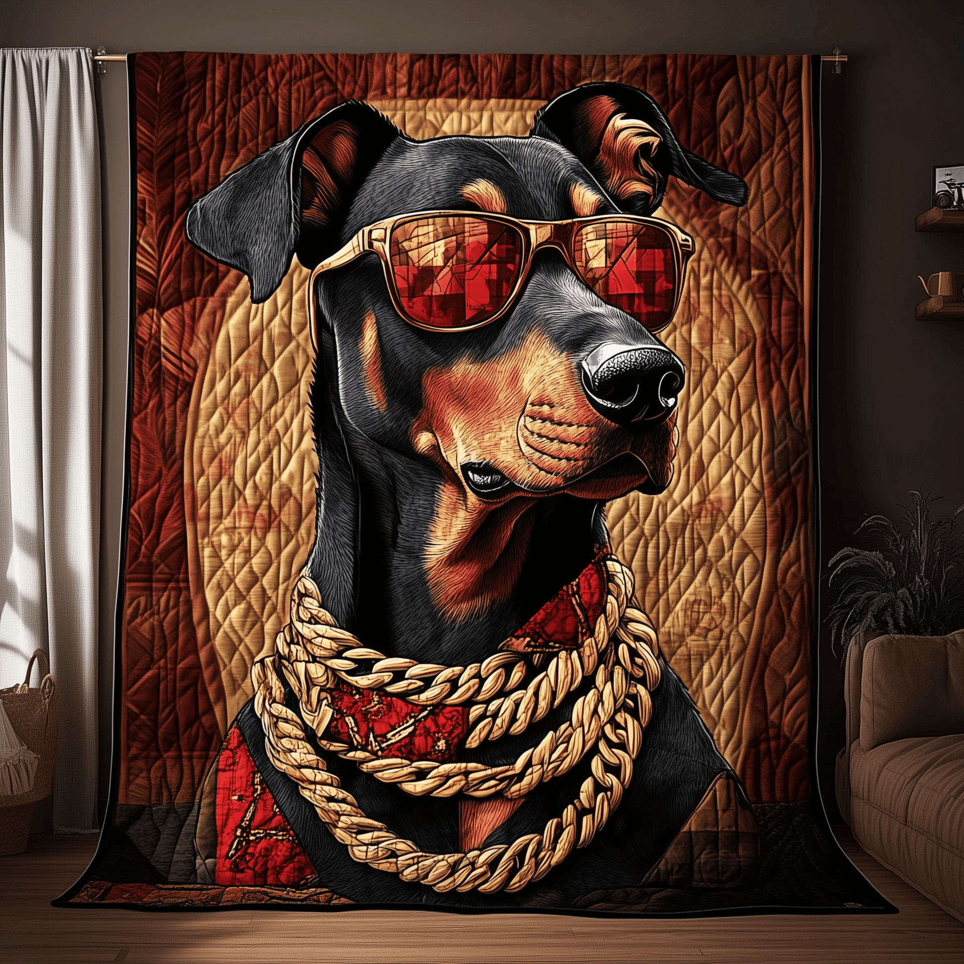 Doberman Gangster Quilted Blanket GFTOAB1084