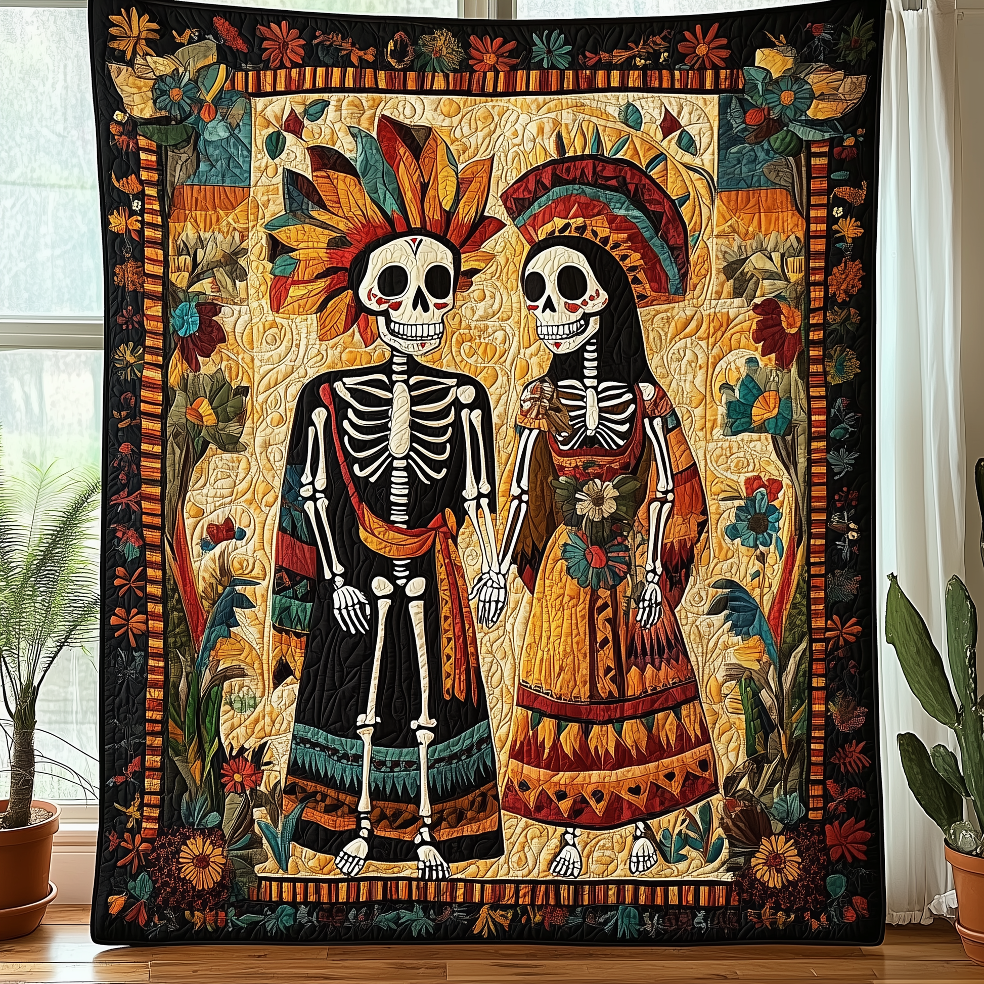 Aztec Skull Couple Quilted Blanket GFTOTL1088