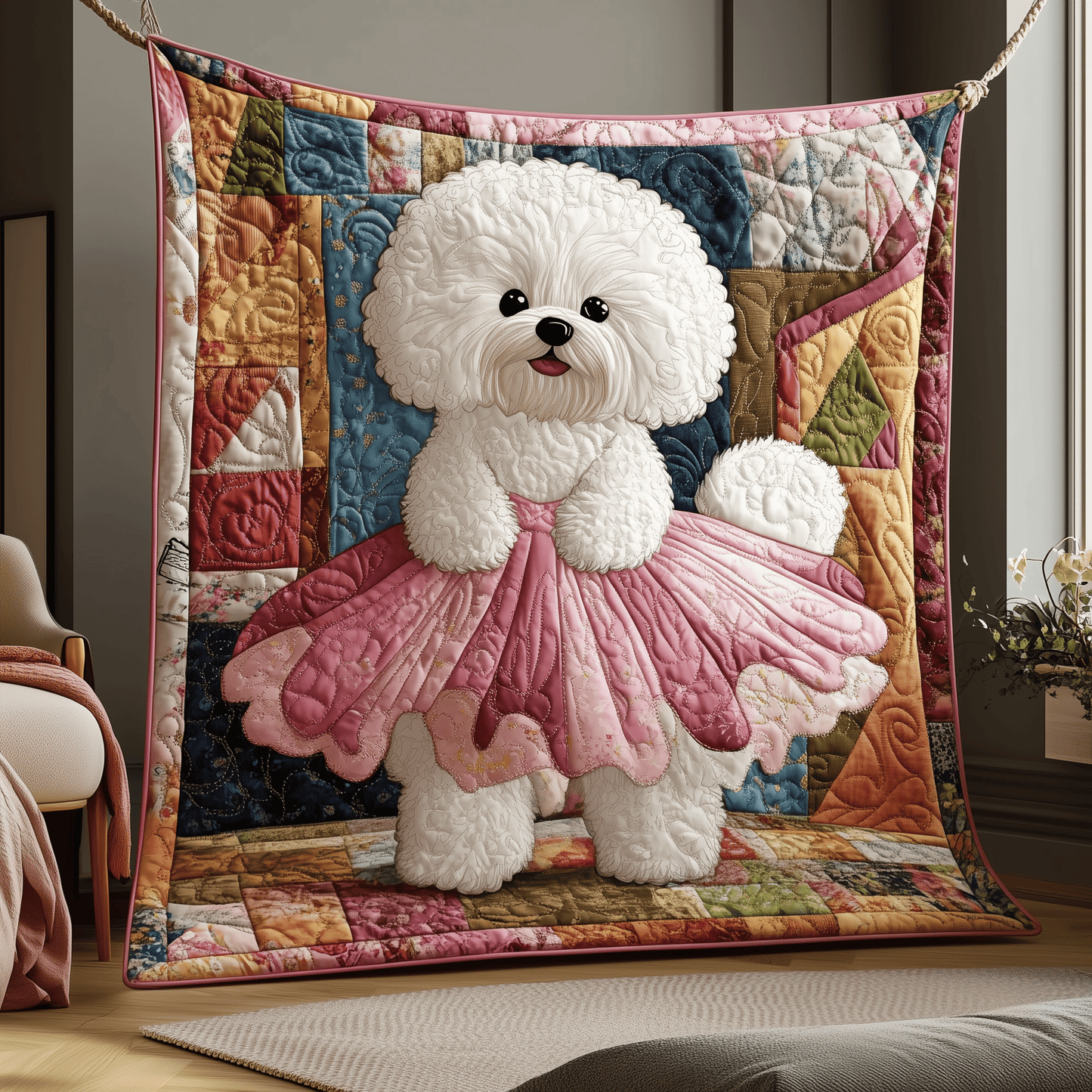 Adorable Bichon Frise Quilted Blanket GFTOAB805