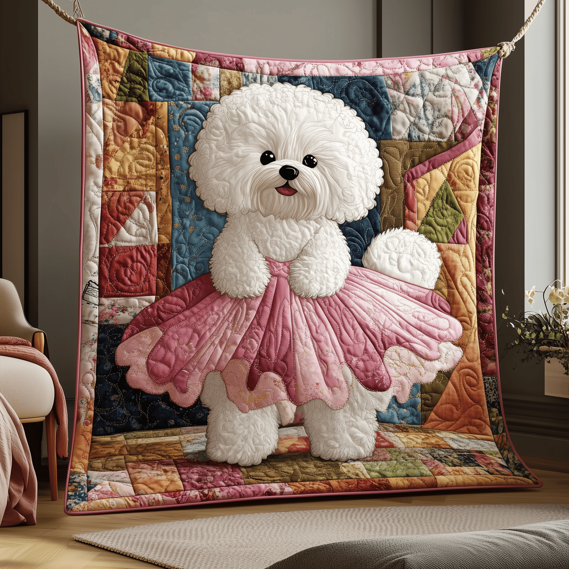 Adorable Bichon Frise Quilted Blanket GFTOAB805