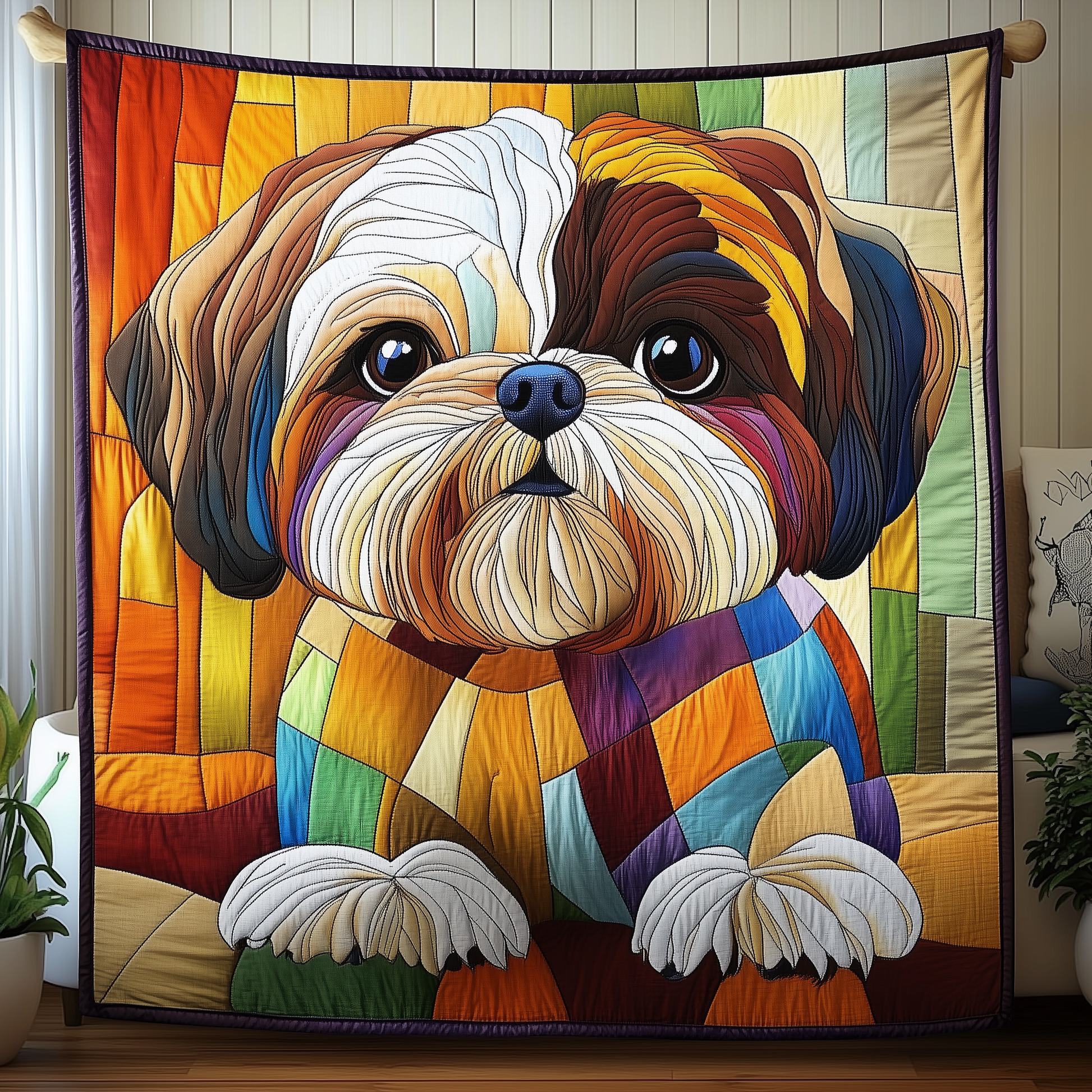 Colorful Shih Tzu Quilted Blanket GFTOAB883