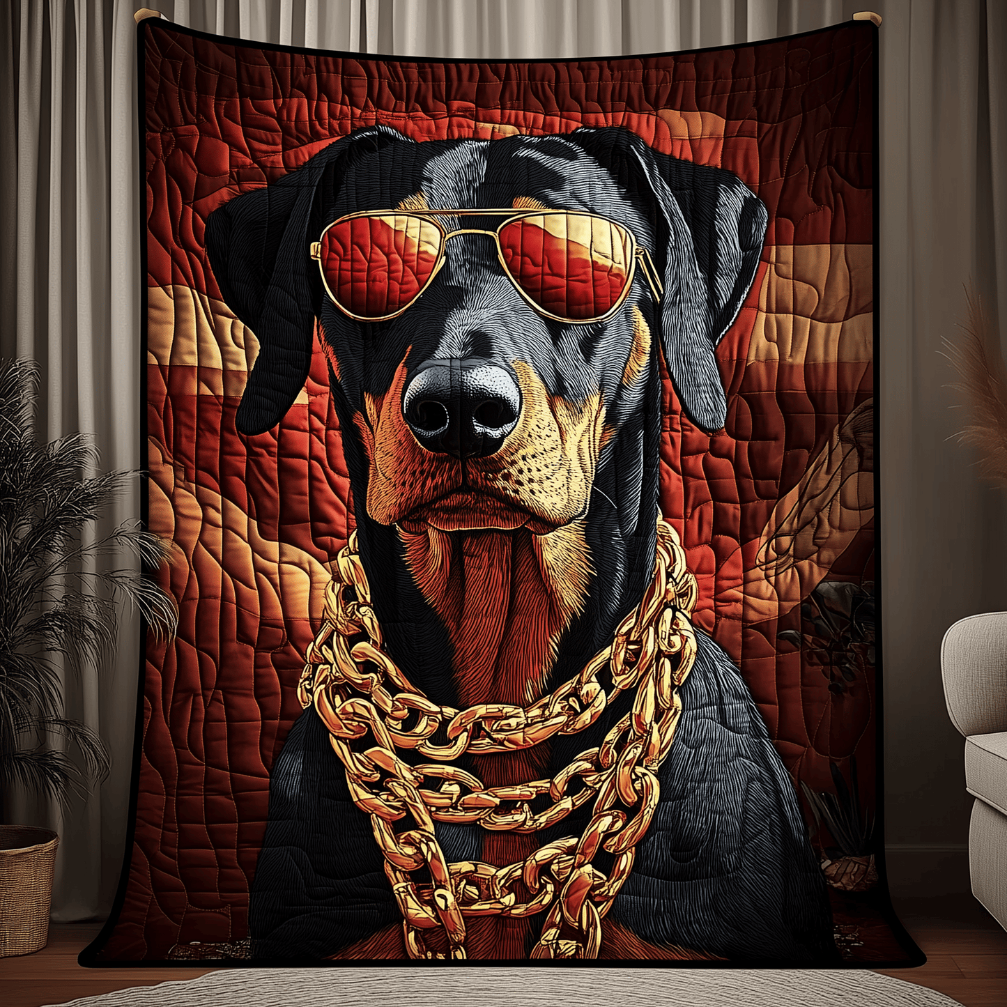Doberman Gangster Quilted Blanket GFTOAB1085