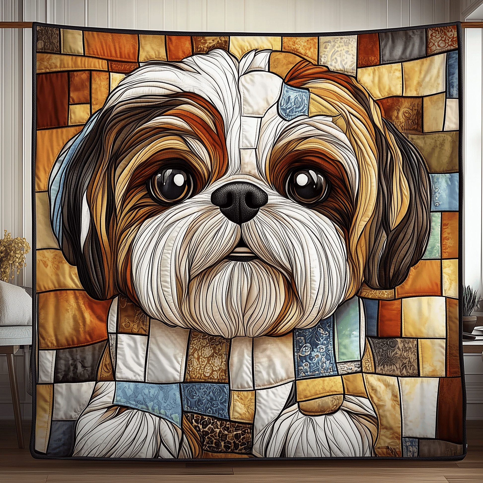 Colorful Shih Tzu Quilted Blanket GFTOAB881