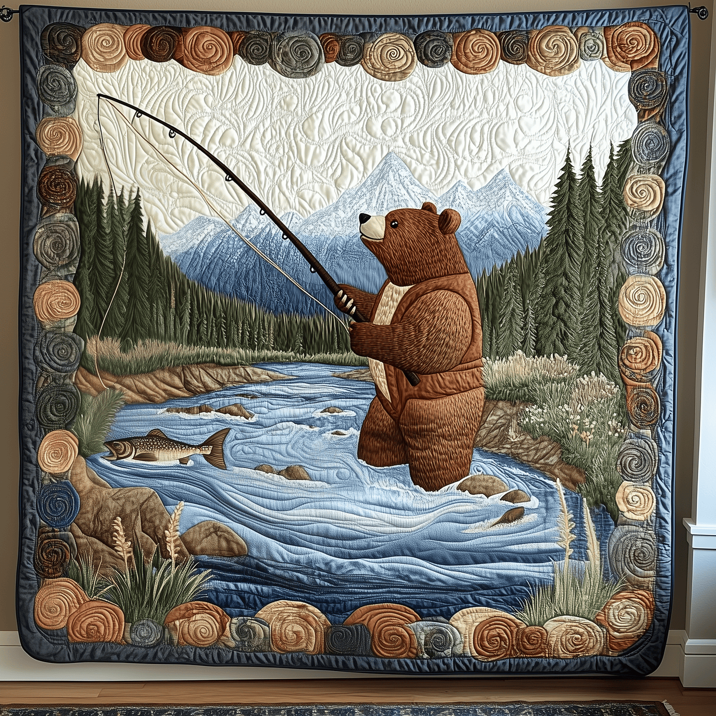 Bear Loves Fishing Quilted Blanket GFTOAB1411