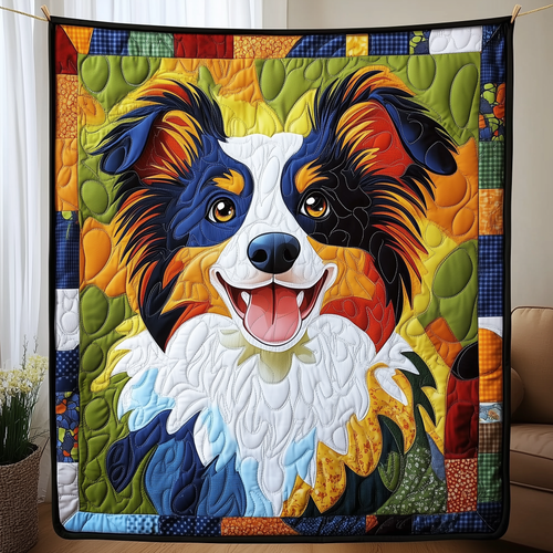 Colorful Border Collie Quilted Blanket GFTOAB839