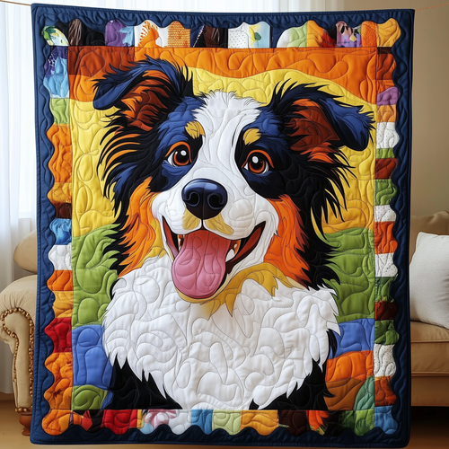Colorful Border Collie Quilted Blanket GFTOAB840